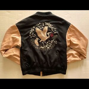 Zara embroidered crane bomber jacket